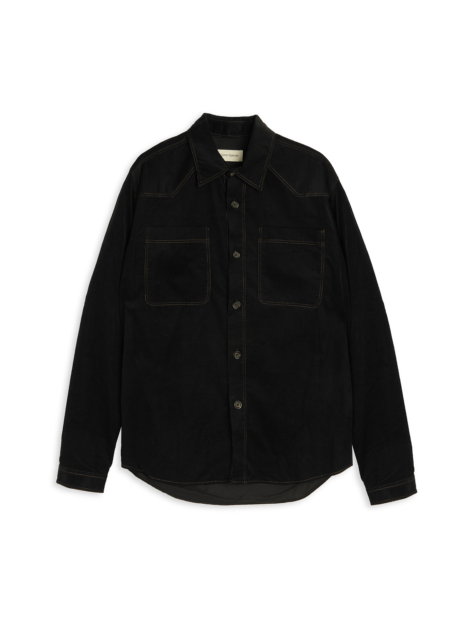 Oliver Spencer Men's Black Midweight Cotton Corduroy Western Shirt Flat Shot