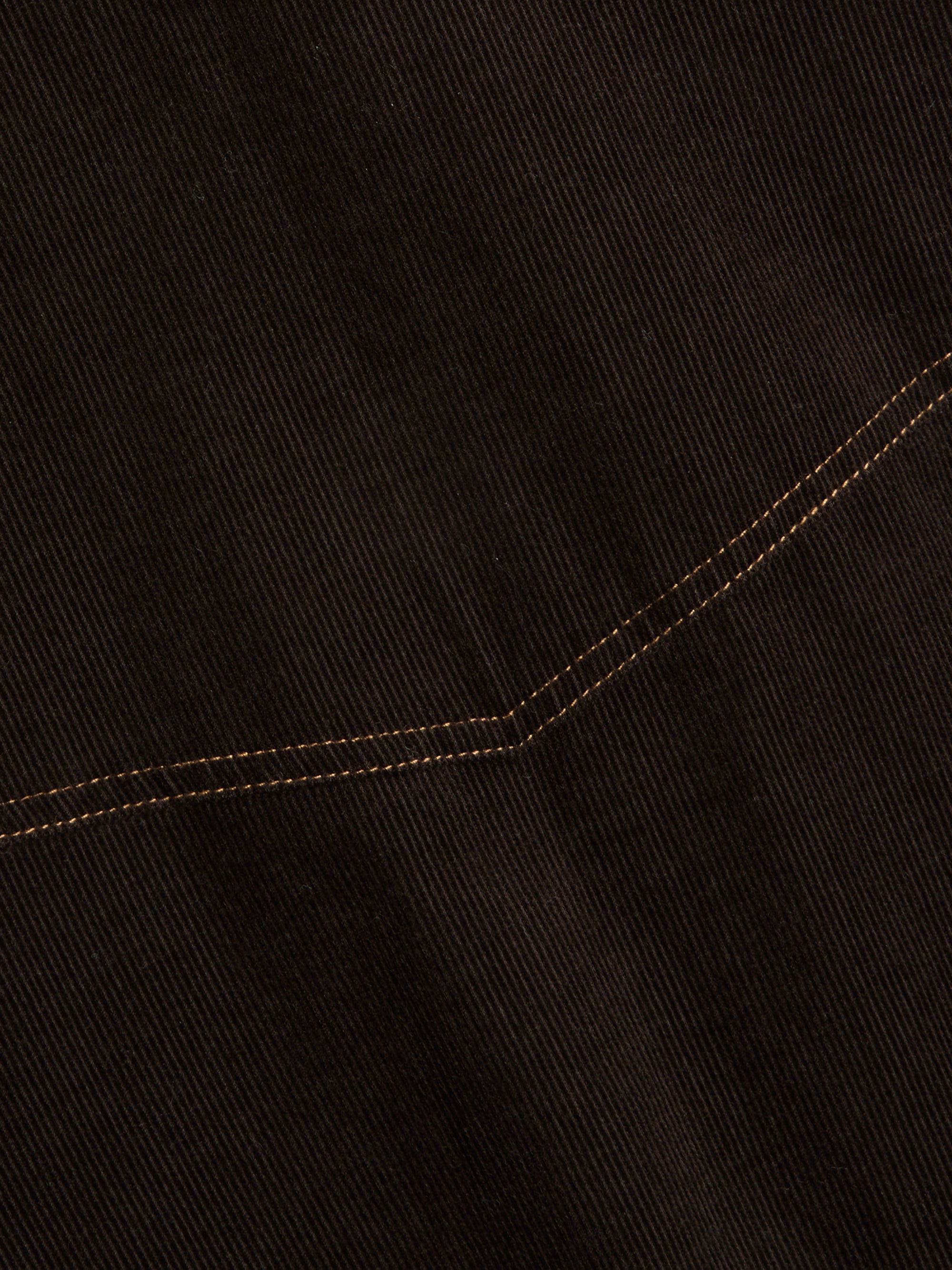 Detailed material shot of Oliver Spencer Men's Brown Midweight Cotton Corduroy Western Shirt