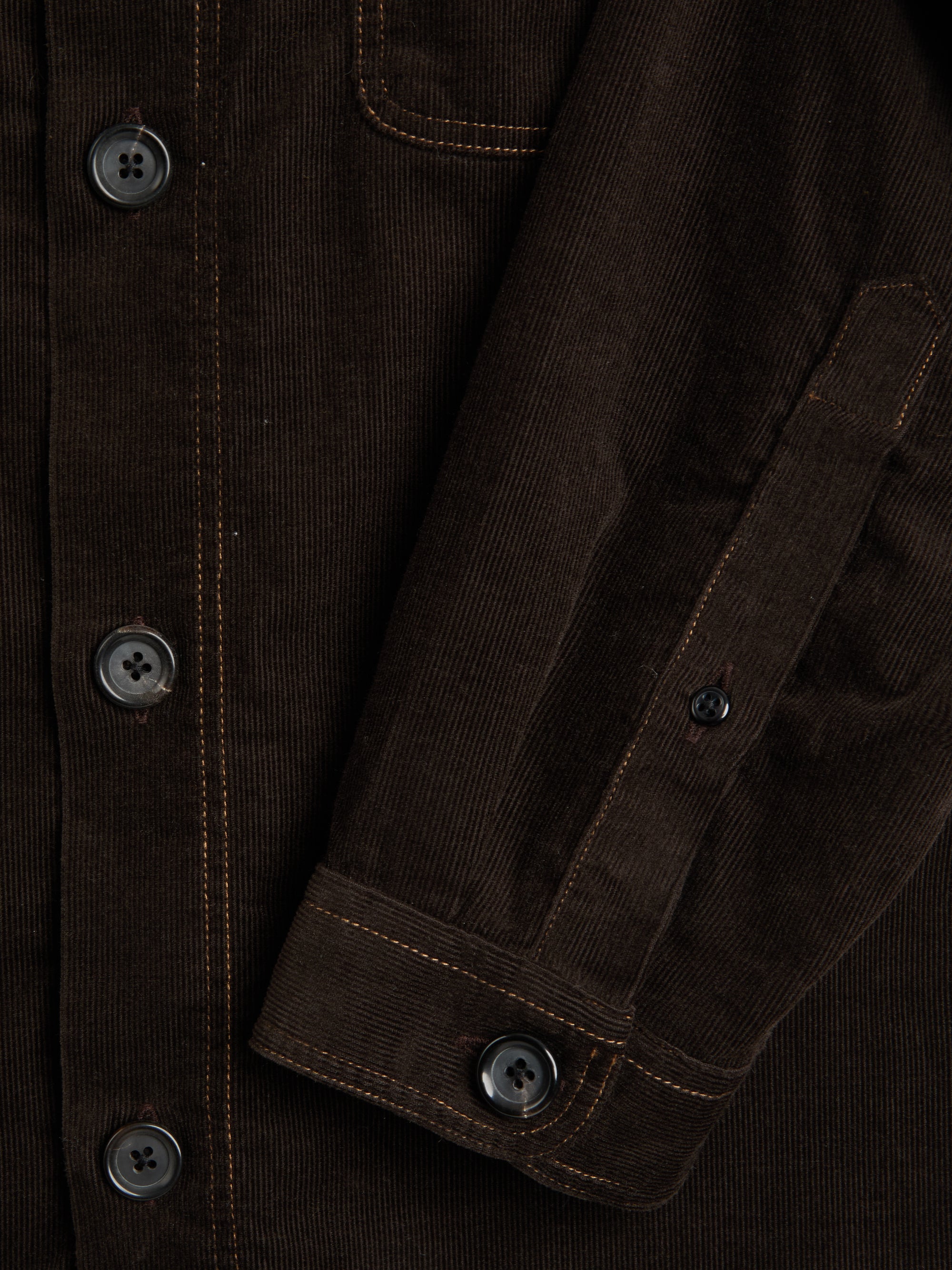 Cuff shot of Oliver Spencer Men's Brown Midweight Cotton Corduroy Western Shirt