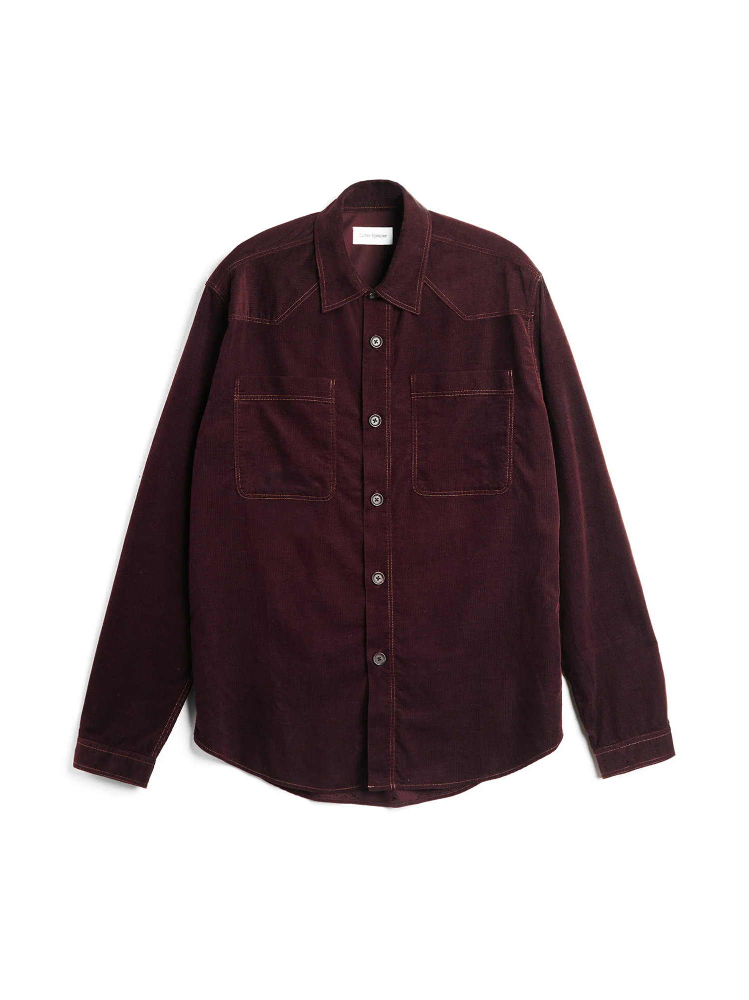 Oliver Spencer Men's Burgundy Midweight Cotton Corduroy Western Shirt Flat Shot