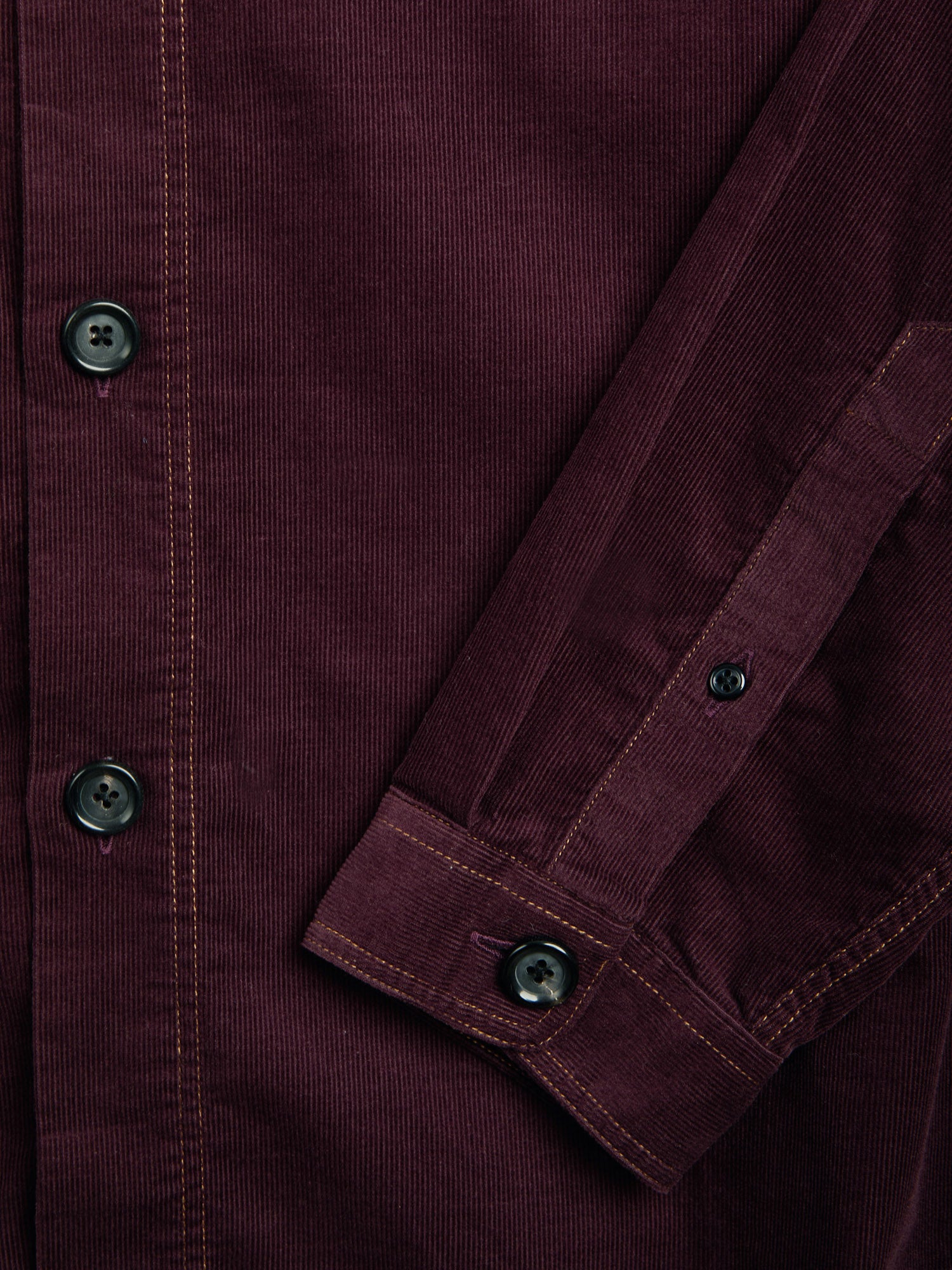 Detailed Cuff Shot of Oliver Spencer Men's Burgundy Midweight Cotton Corduroy Western Shirt 