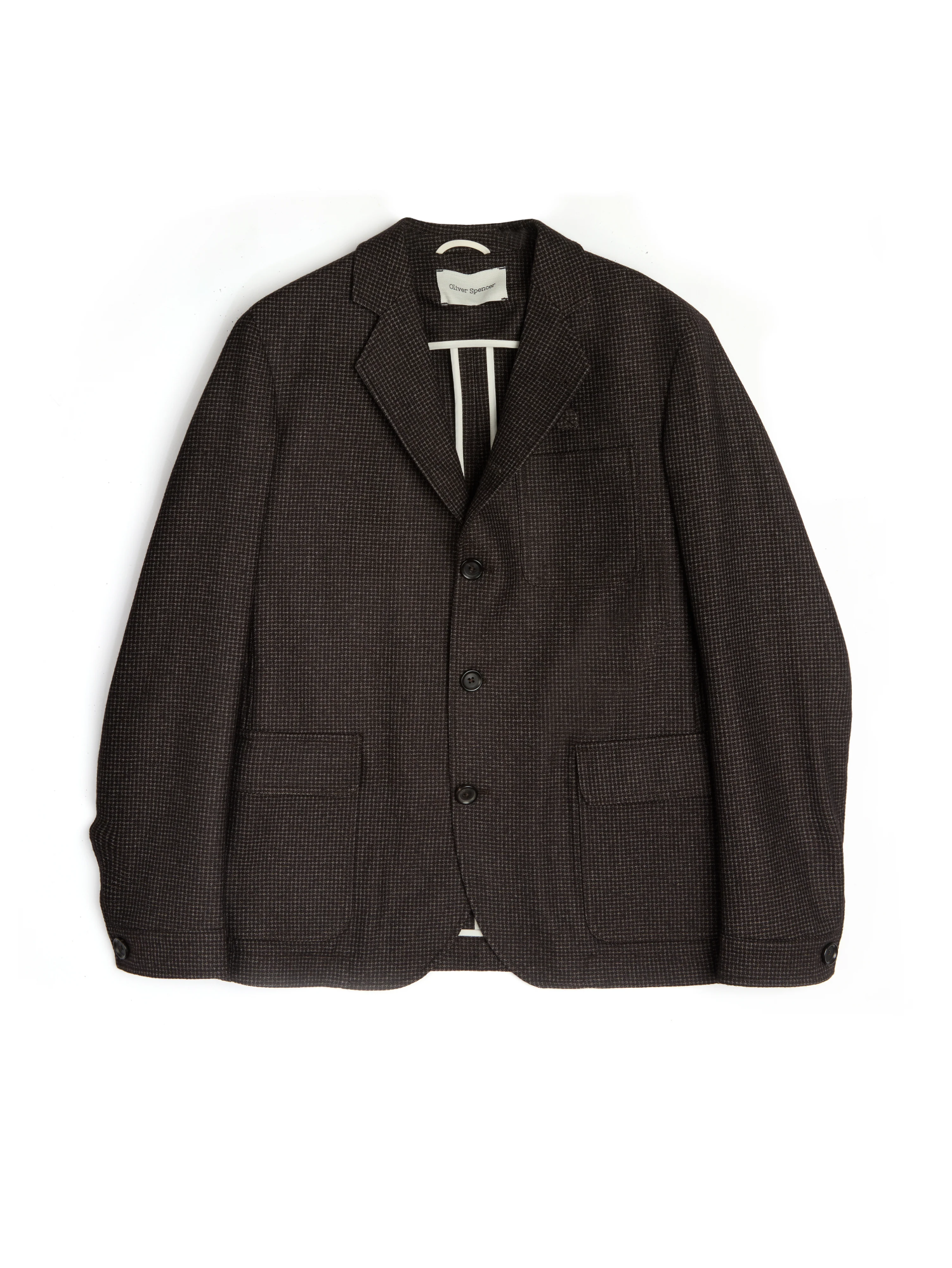 Oliver Spencer Men's Unstructured Notch Lapel Brown Jacket Flat Shot