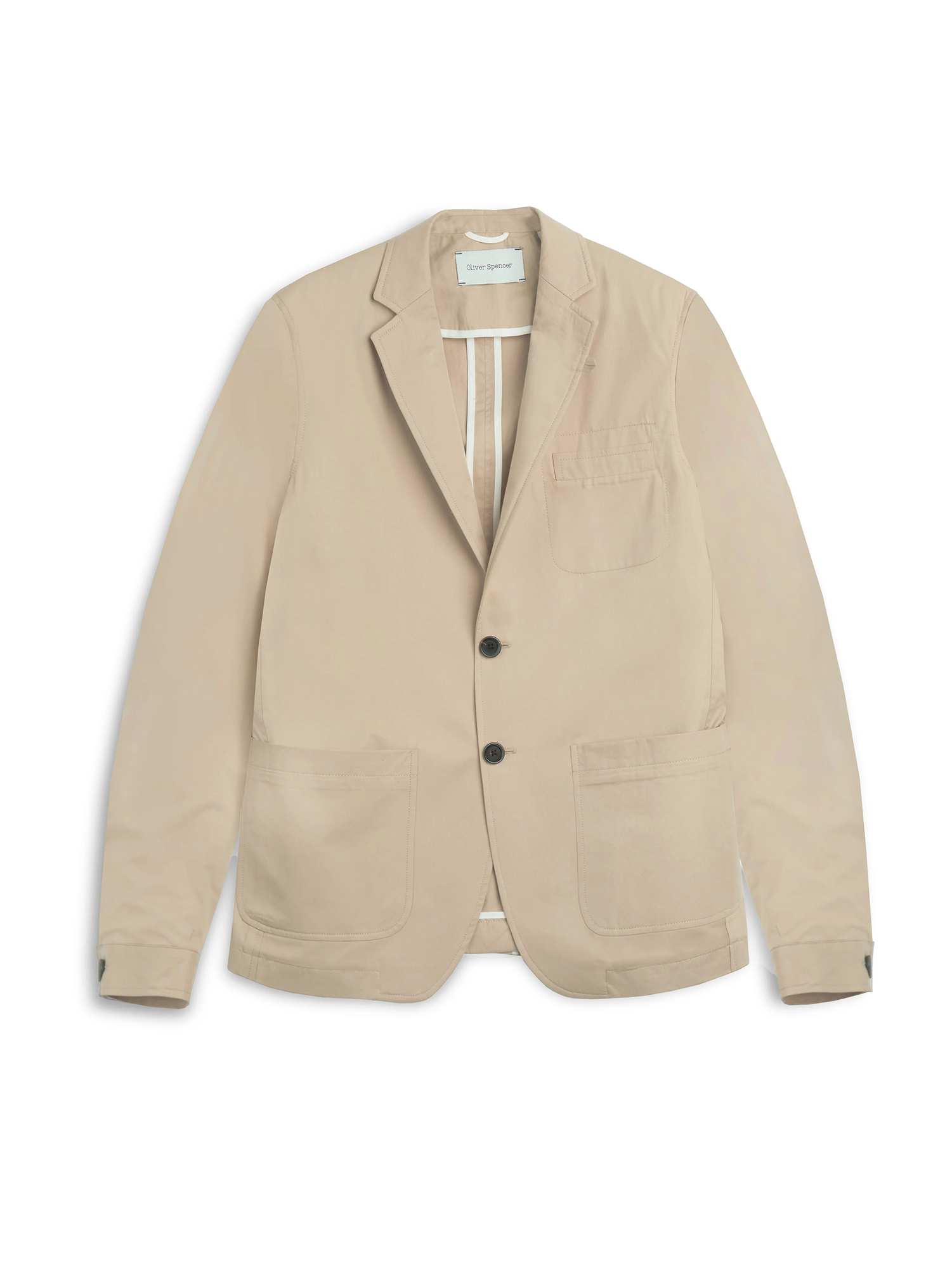 Oliver Spencer Men's Unstructured Notch Lapel Beige Cotton Jacket Flat Shot