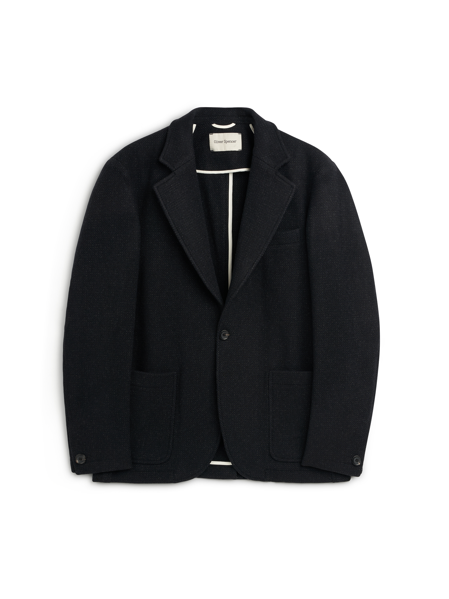 Oliver Spencer Men's Black Wool Single-Breasted Black Jacket Flat Shot
