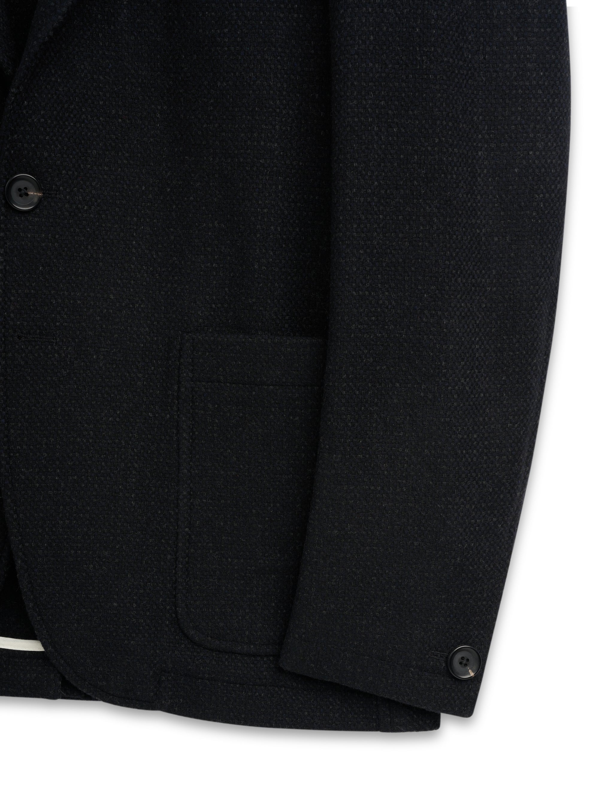 Detailed cuff shot of Oliver Spencer Men's Black Wool Single-Breasted Black Jacket