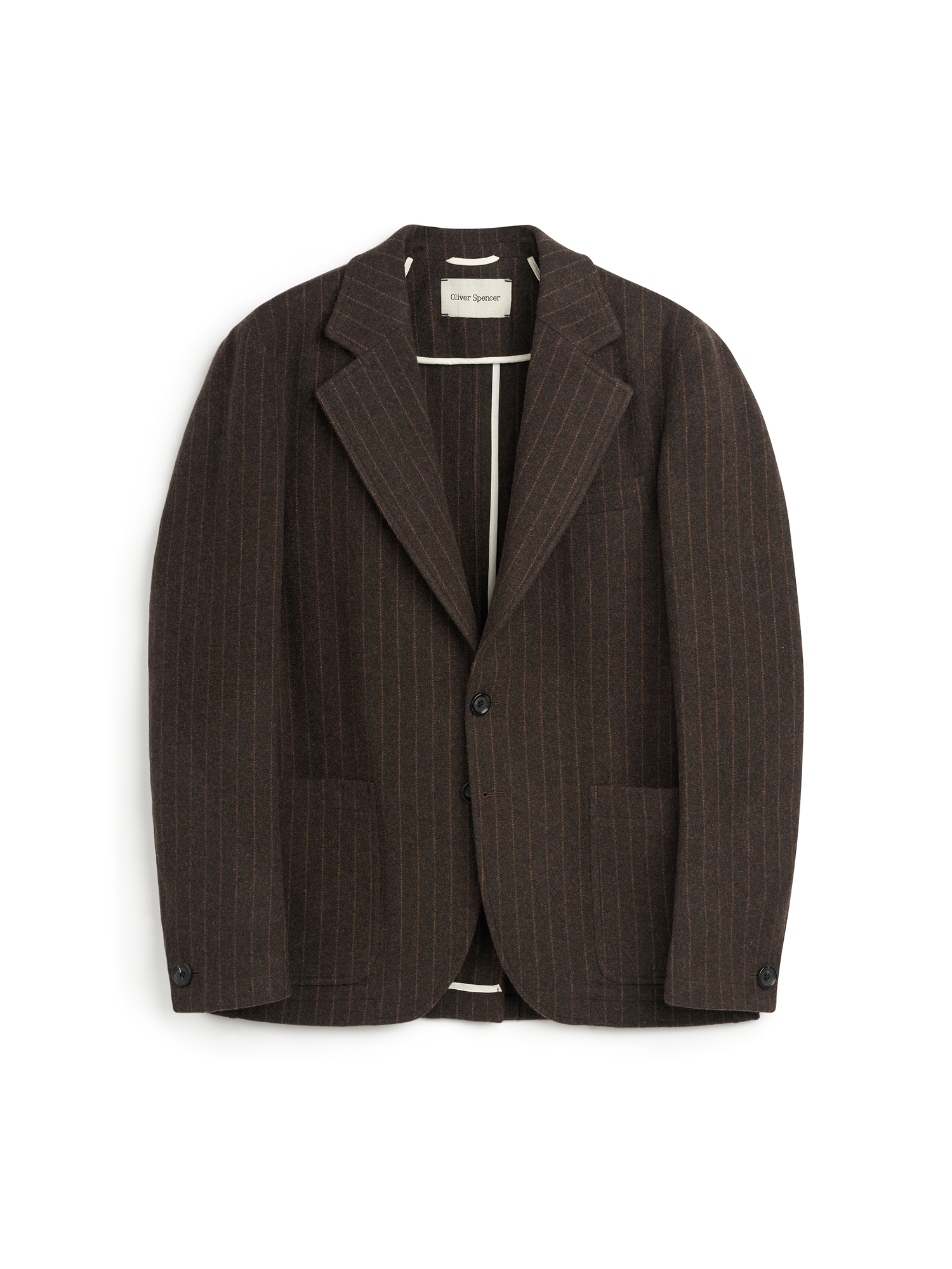 Oliver Spencer Men's Single-Breasted Brown Striped Blazer Flat Shot