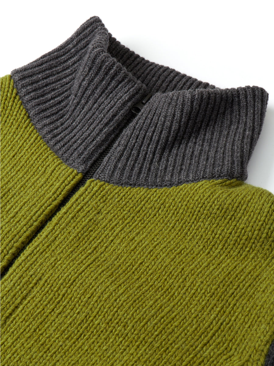 Zip Through Cardigan Findon Charcoal/Light Moss Green