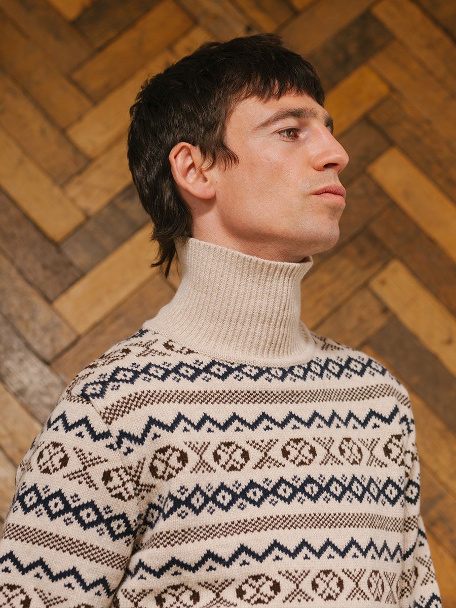 Talbot Roll Neck Jumper Rookley Oatmeal/Navy