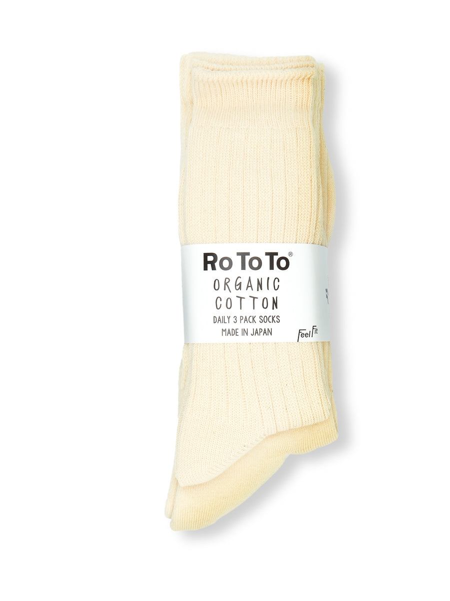 Ro To To Organic Cotton Daily 3 Pack Socks Ecru